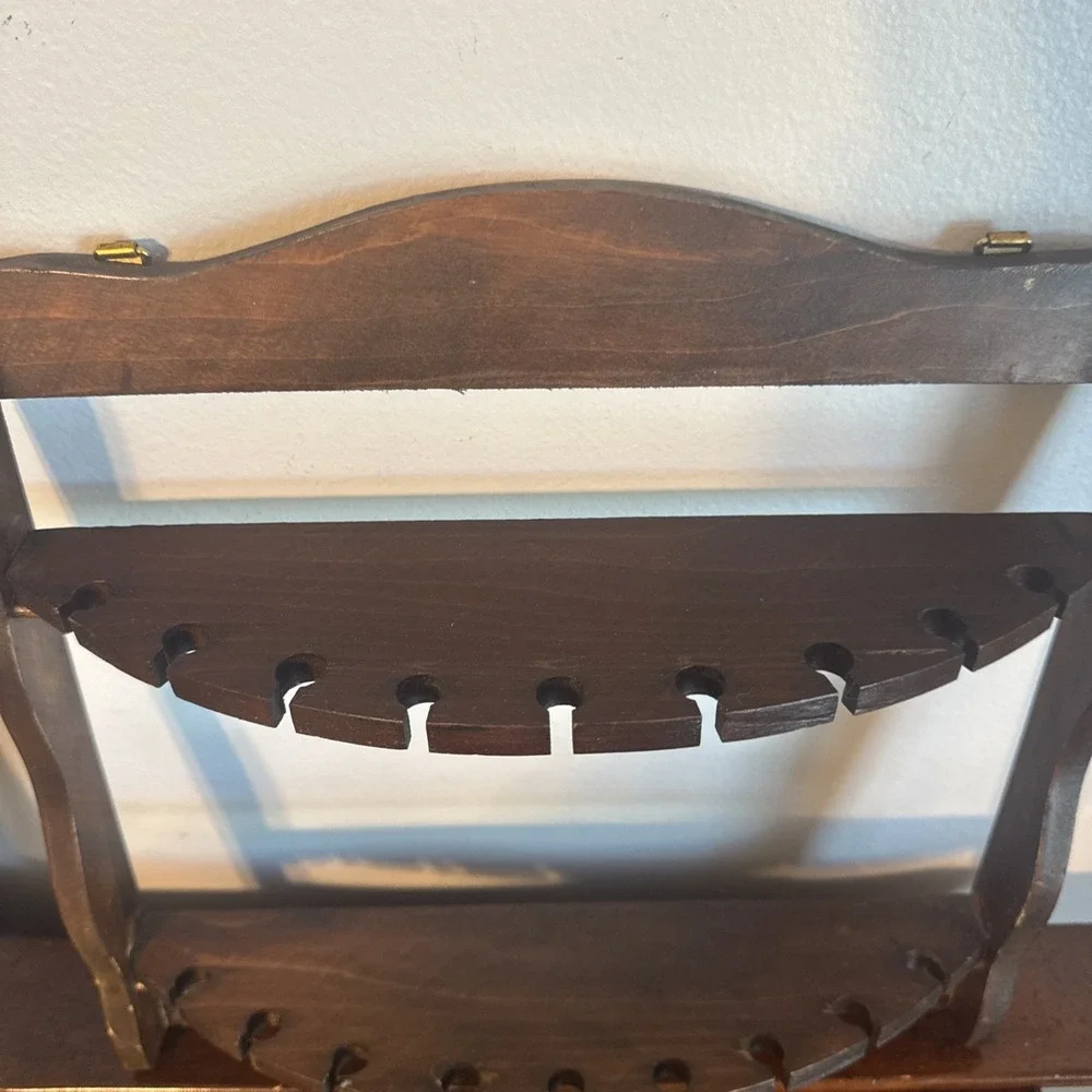 Vintage Wooden Spoon Rack 18 Slots Wall‑Mounted Display Holder, Collapsible